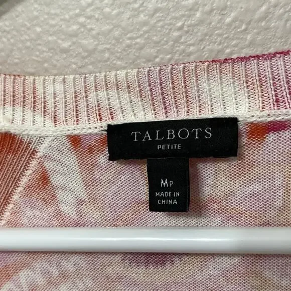 Talbots‎ women’s Paisley Knit Top Sz Medium Petite Pink Soft 3/4 Sleeve - Picture 3 of 6